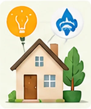 住宅と電気・通信を表すアイコンのイラスト