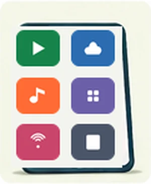 スマートフォンに並んだ定額サービスのアイコンのイラスト
